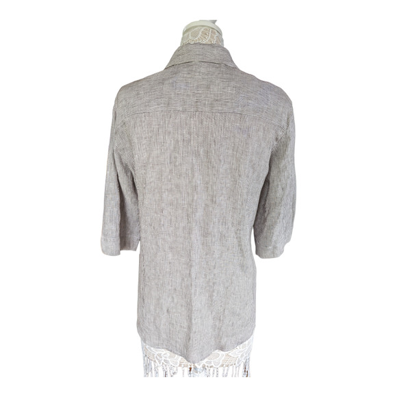 Foxcroft Shaped Fit 100% Linen Striped Button Down 14 - Picture 4 of 6